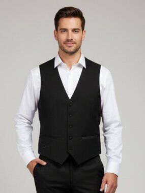 Gino Vitale Mens Suit Vest NWOT Black 44R Wedding Prom Formal Waistcoat
